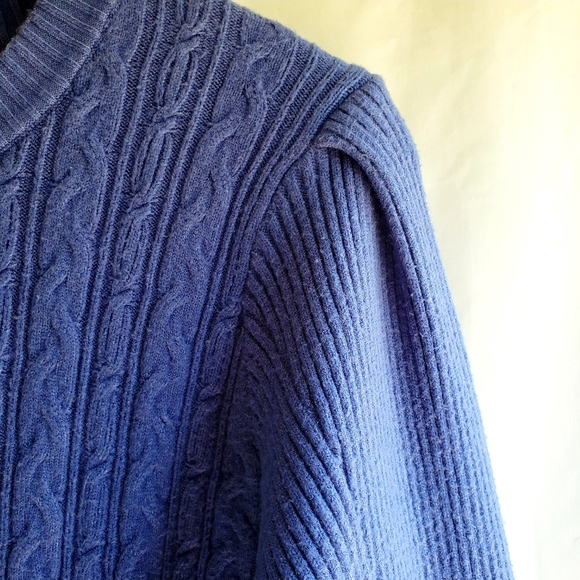 Elie Tahari Blue Viscose Cable Knit Ribbed Crewneck Sweater Lg - Picture 5 of 9